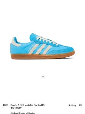 Sporty & Rich Samba OG Sneakers in Bright Blue and Cream